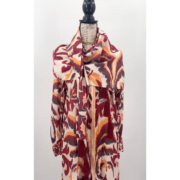 B49 Farm Rio Toucans Scarf Maxi Dress Womens Small Long Sleeve Boho Earthy Chic - Picture 9 of 14